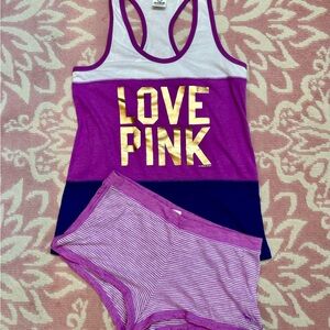 PINK Victoria's Secret Purple and Gold Pajama Set